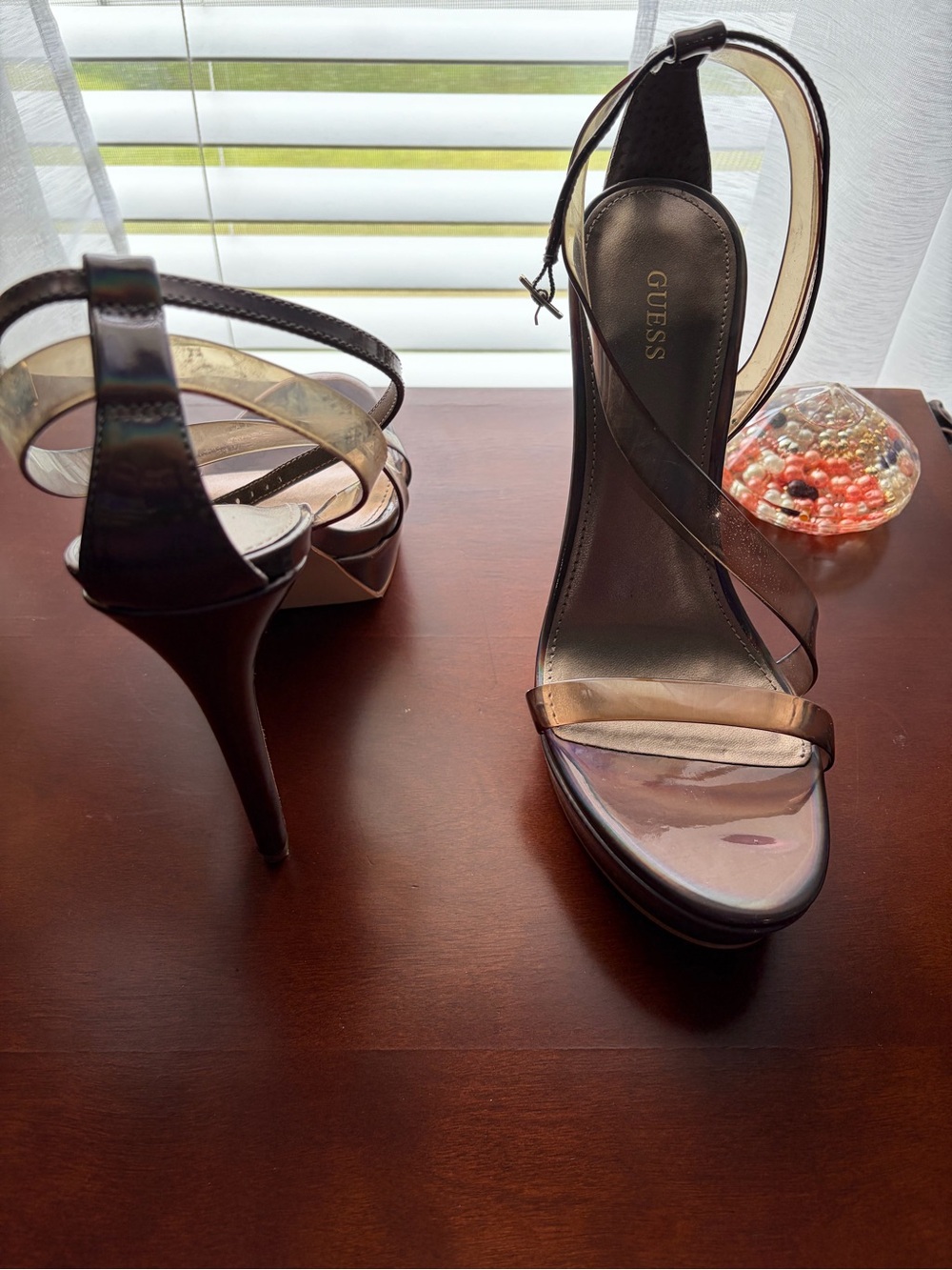 Guess Black Platform Stiletto Sandals with Clear Straps - Picture 2 of 3